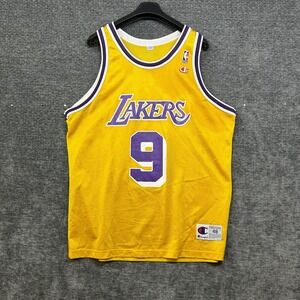 Vintage 90s Champion Los Angeles Lakers Nick Van Exel #9 Jersey Yellow NBA - 48
